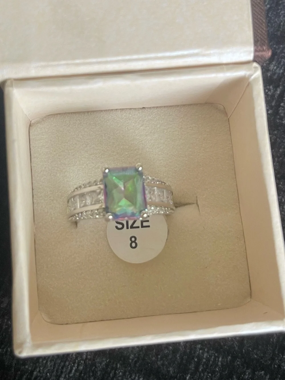 Mystic Topaz Halo Silver Ring - Size 8
